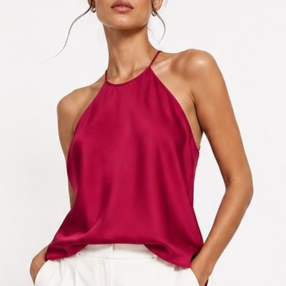 LOFT Magenta Pink Halter Neck Sleeveless Blouse Keyhole Back Top XS